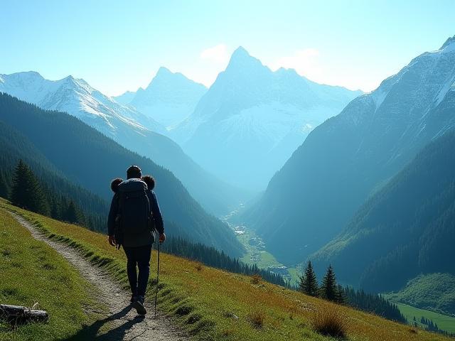 Bergwanderer über Alpenpanorama