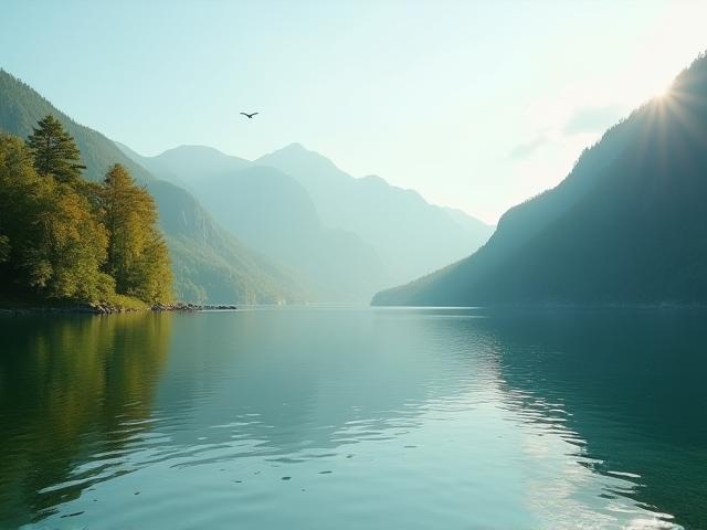Idyllische Landschaft im Naturpark mit See und Bergen