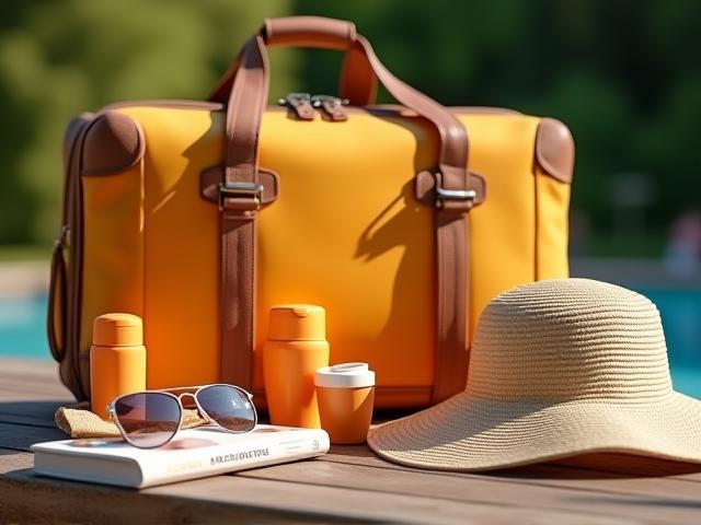Packliste Sommerurlaub mit Reisetasche und Sonnenhut